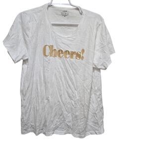 J.Crew Collection Cheers! Graphic Tee White Gold Lettering Women’s XL